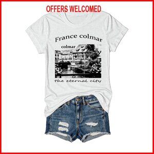 Women's Short Sleeve Graphic Tee Soft Cotton Blend Loose Fit Summer Top